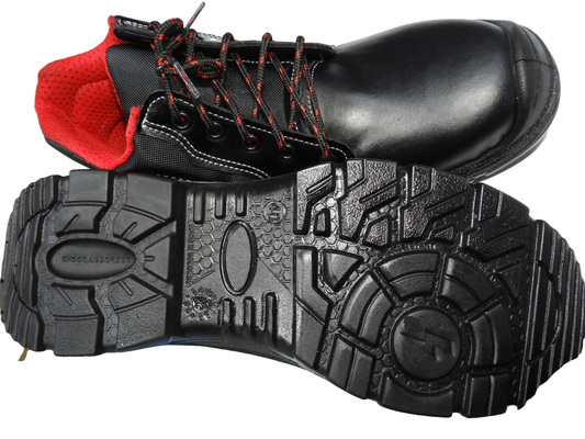 Botas de seguridad industrial Stevens con vista principal y detalle de la suela antideslizante